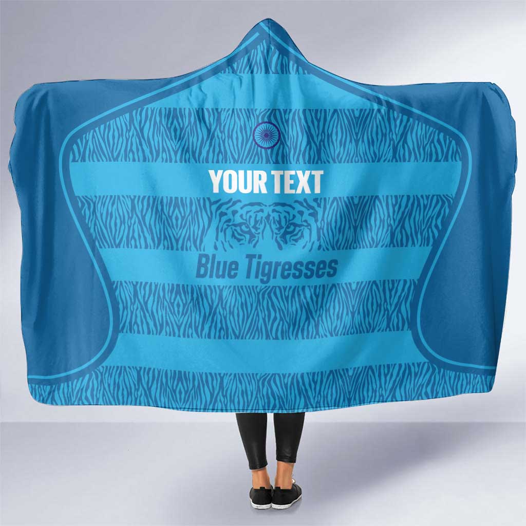 Custom India Football 2026 Hooded Blanket Come On Blue Tigresses - Blue Version