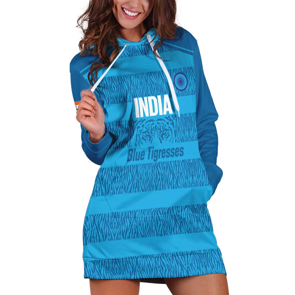 Custom India Football 2026 Hoodie Dress Come On Blue Tigresses - Blue Version