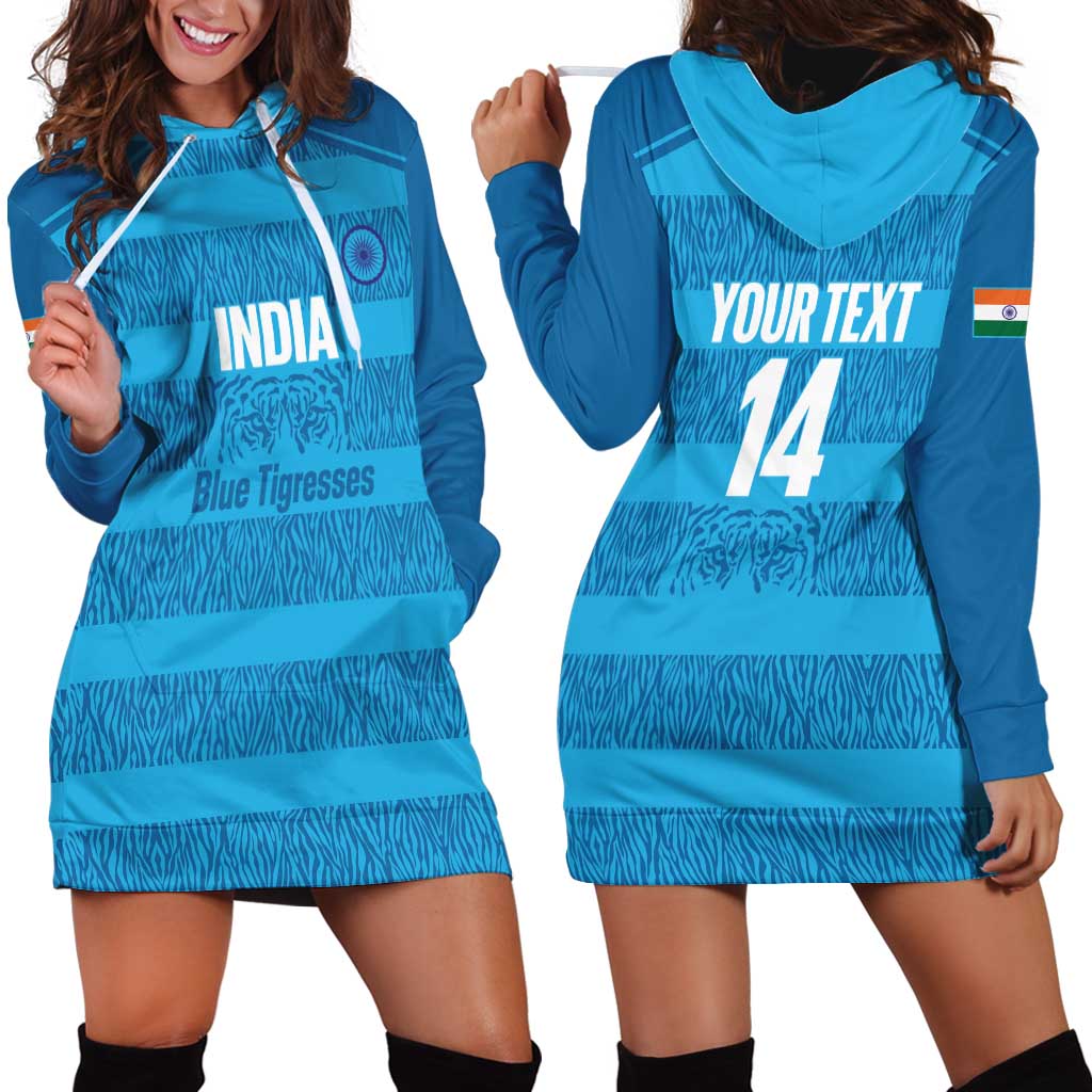 Custom India Football 2026 Hoodie Dress Come On Blue Tigresses - Blue Version