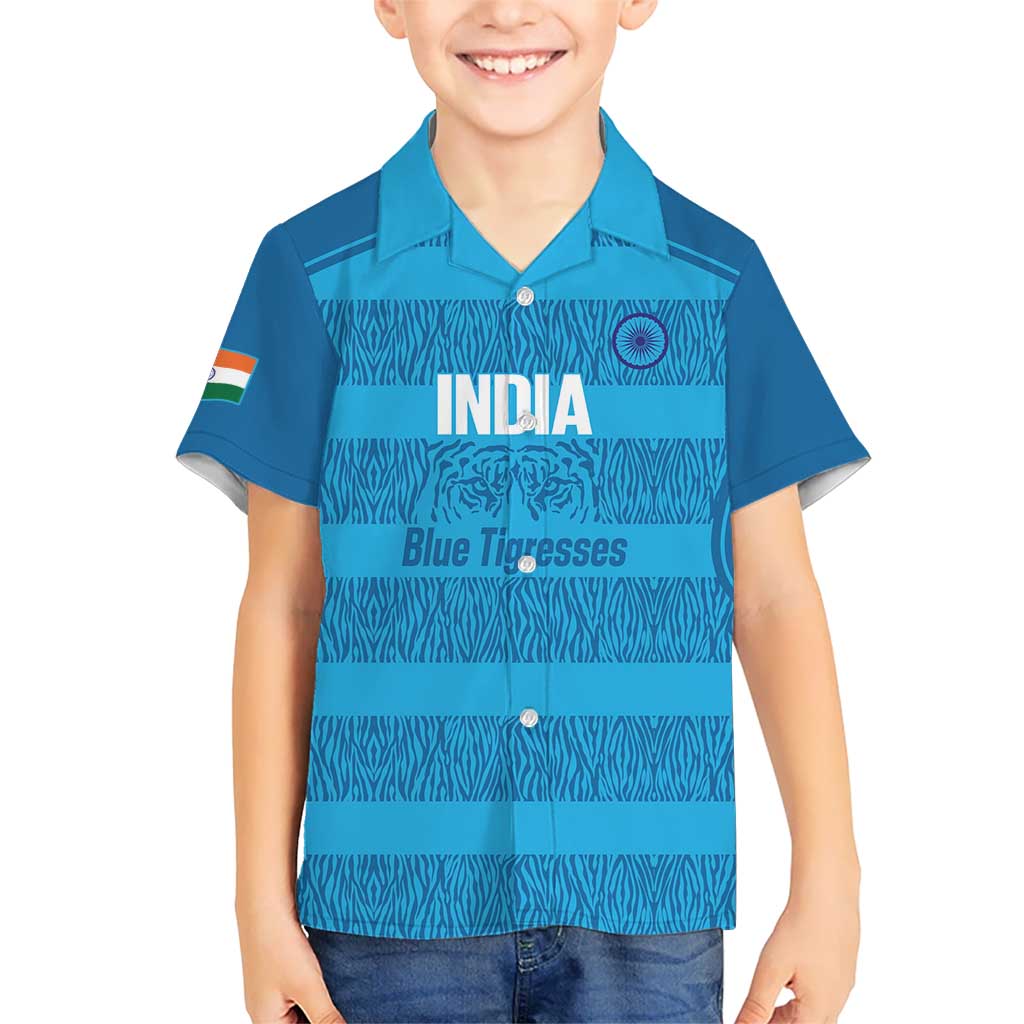 Custom India Football 2026 Kid Hawaiian Shirt Come On Blue Tigresses - Blue Version
