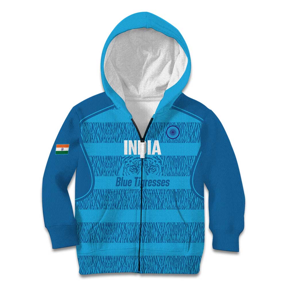 Custom India Football 2026 Kid Hoodie Come On Blue Tigresses - Blue Version