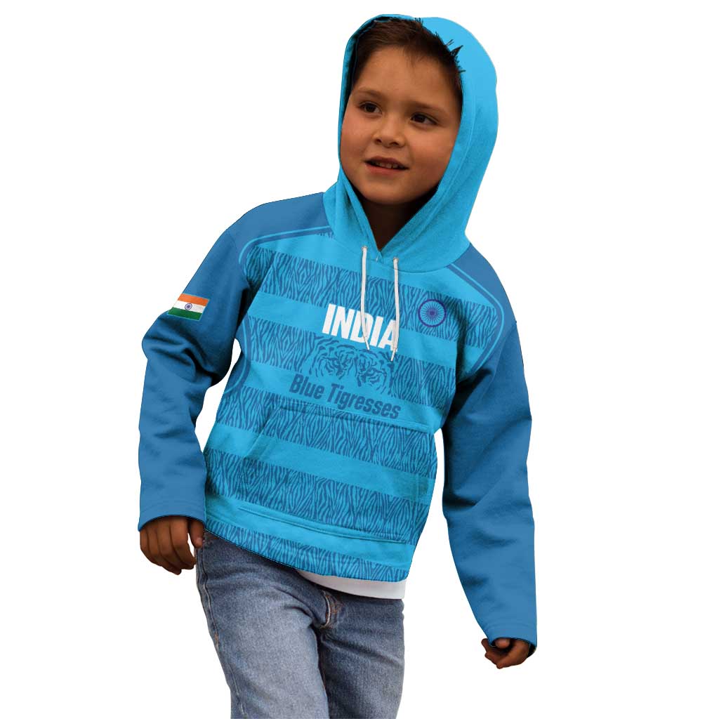 Custom India Football 2026 Kid Hoodie Come On Blue Tigresses - Blue Version