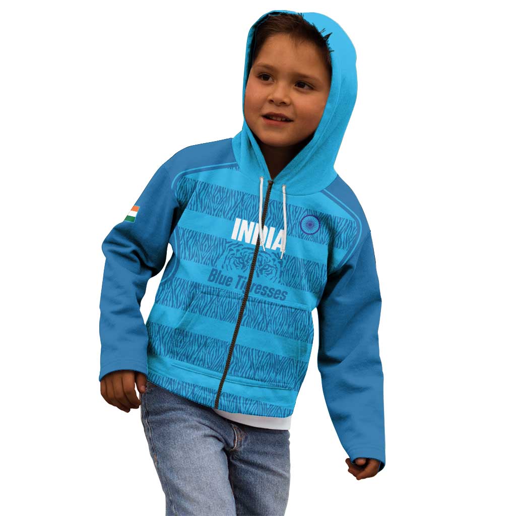 Custom India Football 2026 Kid Hoodie Come On Blue Tigresses - Blue Version
