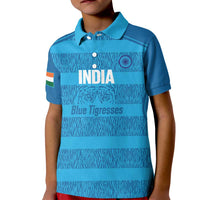 Custom India Football 2026 Kid Polo Shirt Come On Blue Tigresses - Blue Version