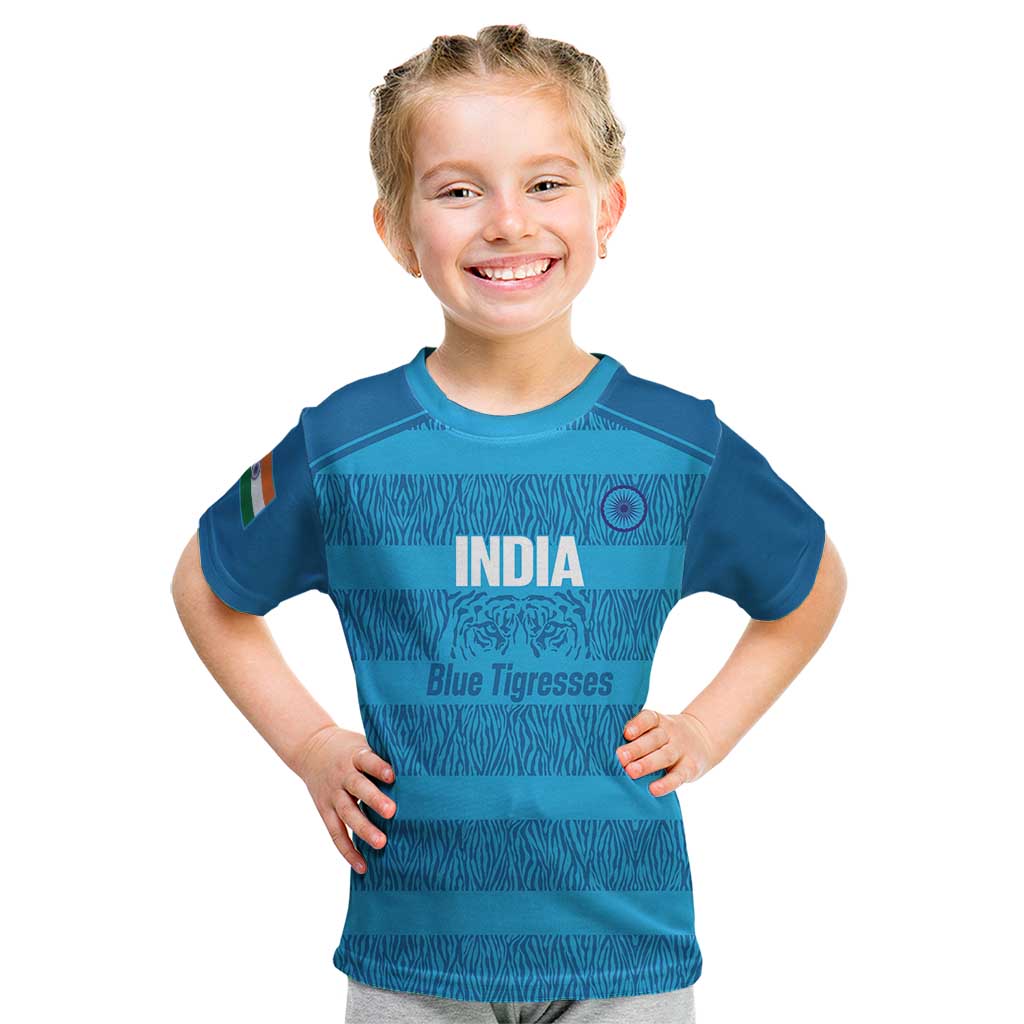 Custom India Football 2026 Kid T Shirt Come On Blue Tigresses - Blue Version