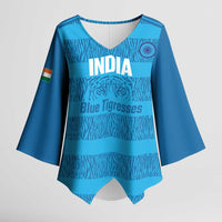 Custom India Football 2026 Kimono Sleeve Blouse Come On Blue Tigresses - Blue Version