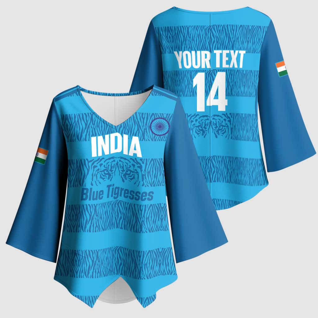 Custom India Football 2026 Kimono Sleeve Blouse Come On Blue Tigresses - Blue Version