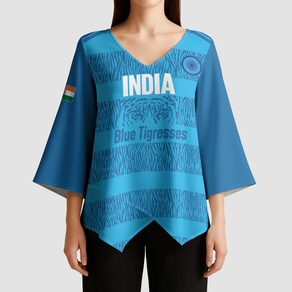 Custom India Football 2026 Kimono Sleeve Blouse Come On Blue Tigresses - Blue Version