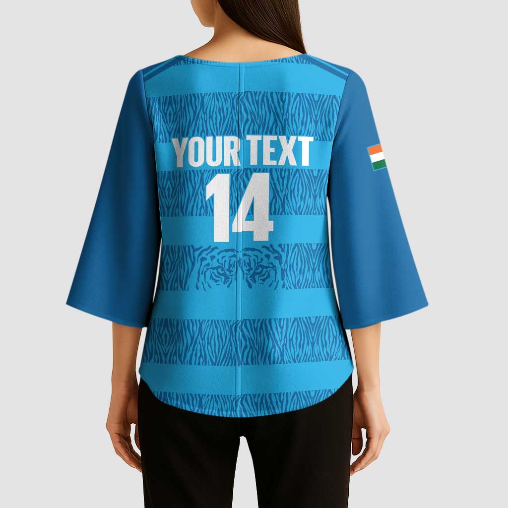 Custom India Football 2026 Kimono Sleeve Blouse Come On Blue Tigresses - Blue Version