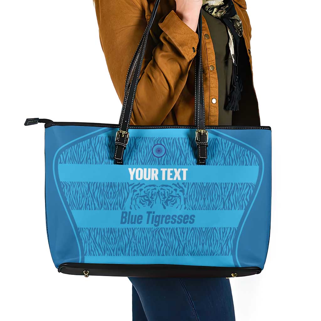 Custom India Football 2026 Leather Tote Bag Come On Blue Tigresses - Blue Version