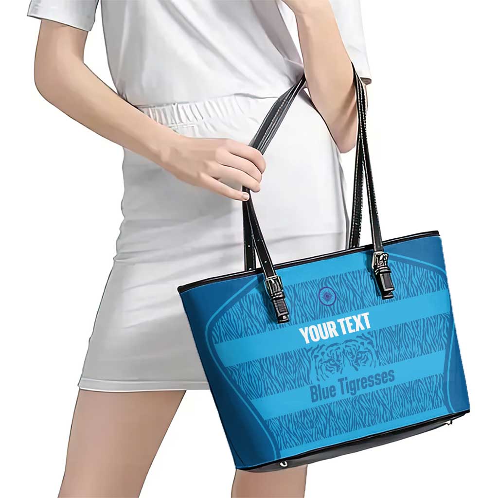 Custom India Football 2026 Leather Tote Bag Come On Blue Tigresses - Blue Version