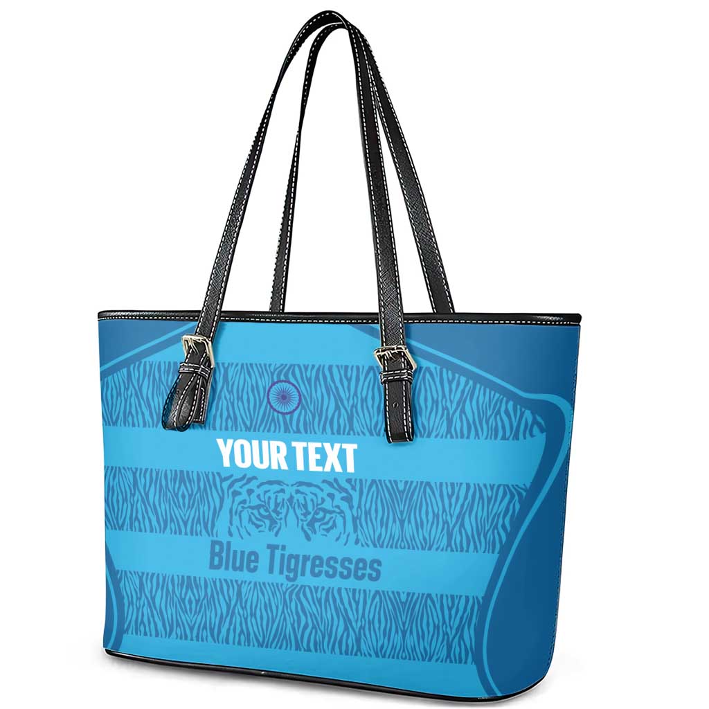 Custom India Football 2026 Leather Tote Bag Come On Blue Tigresses - Blue Version