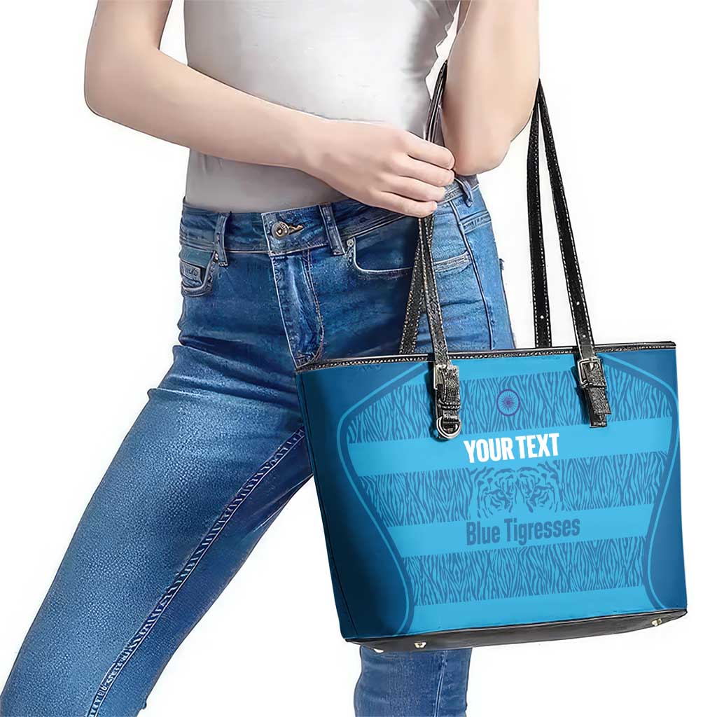 Custom India Football 2026 Leather Tote Bag Come On Blue Tigresses - Blue Version