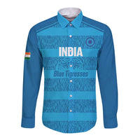 Custom India Football 2026 Long Sleeve Button Shirt Come On Blue Tigresses - Blue Version
