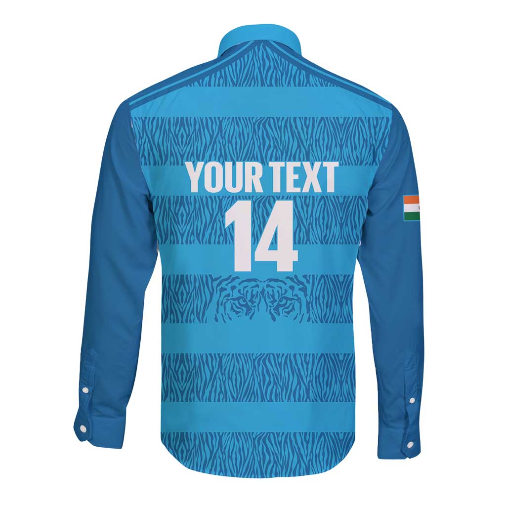 Custom India Football 2026 Long Sleeve Button Shirt Come On Blue Tigresses - Blue Version