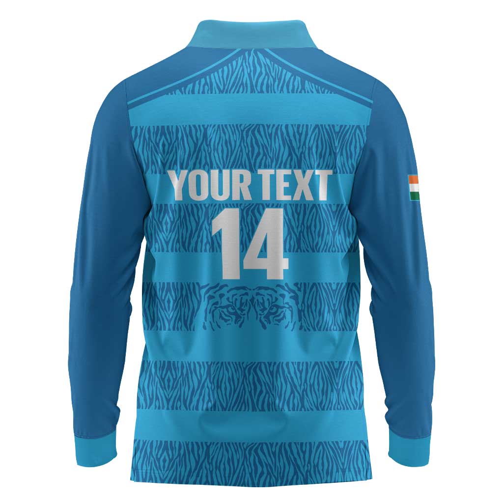 Custom India Football 2026 Long Sleeve Polo Shirt Come On Blue Tigresses - Blue Version
