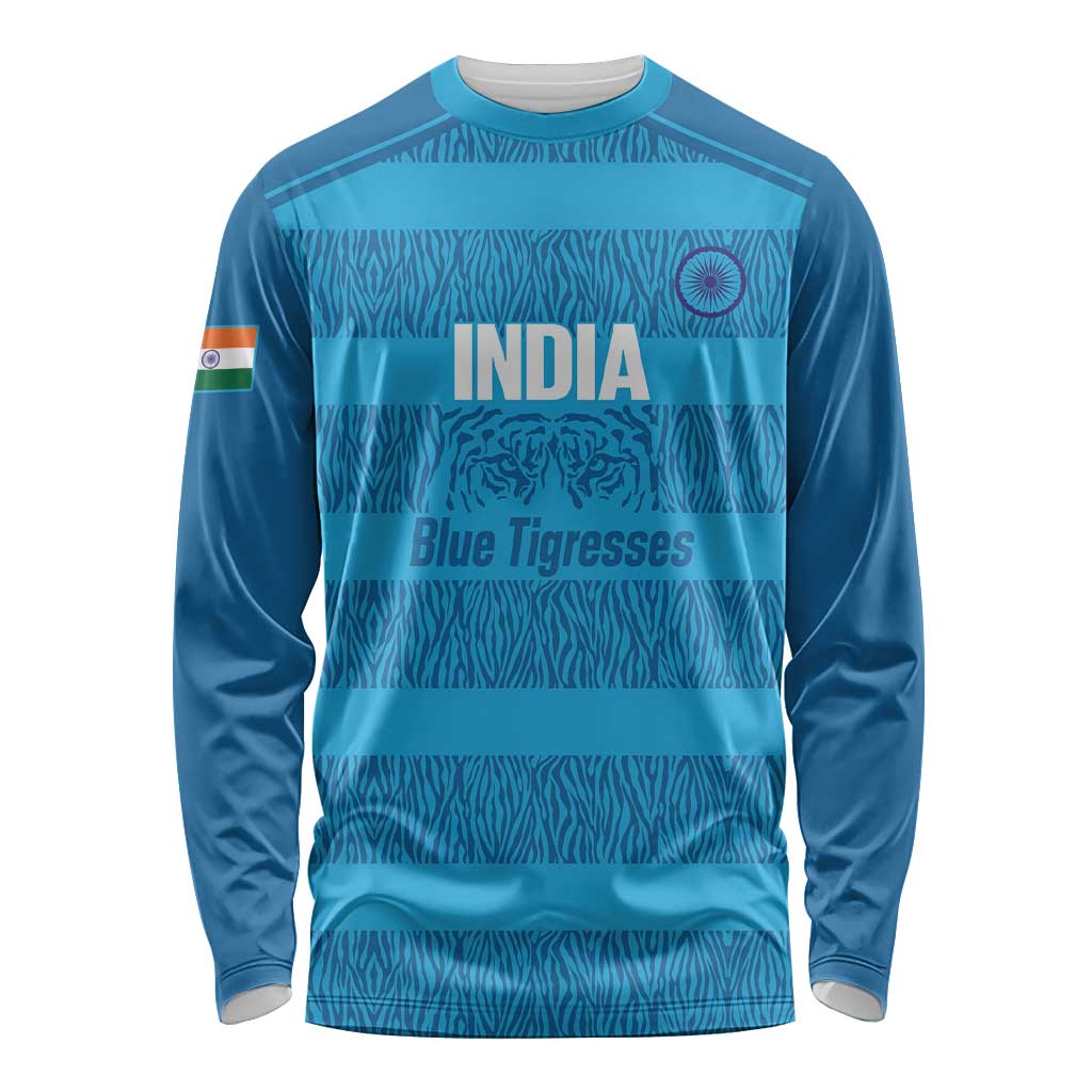 Custom India Football 2026 Long Sleeve Shirt Come On Blue Tigresses - Blue Version