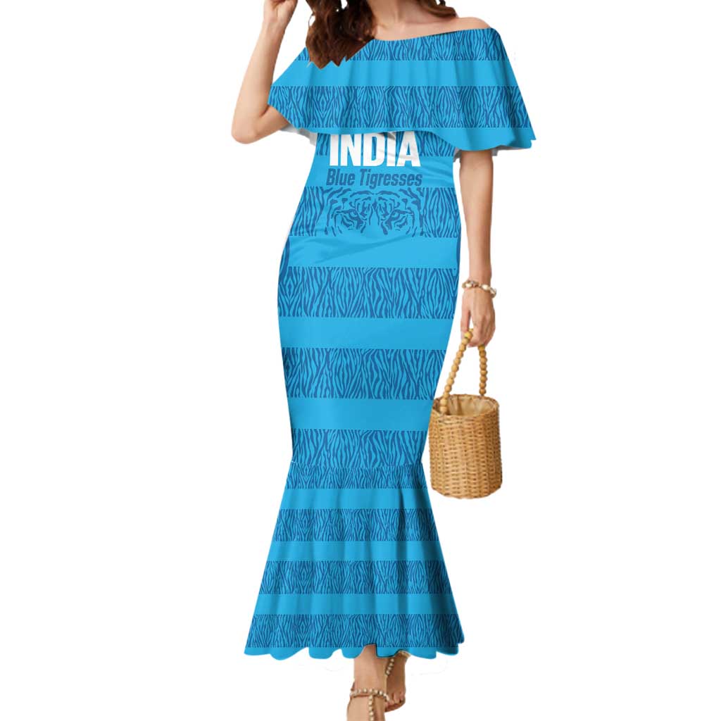 Custom India Football 2026 Mermaid Dress Come On Blue Tigresses - Blue Version