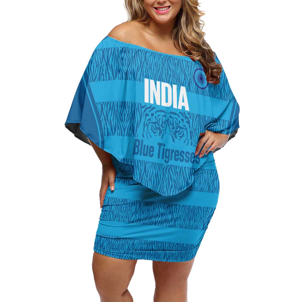 Custom India Football 2026 Off Shoulder Short Dress Come On Blue Tigresses - Blue Version