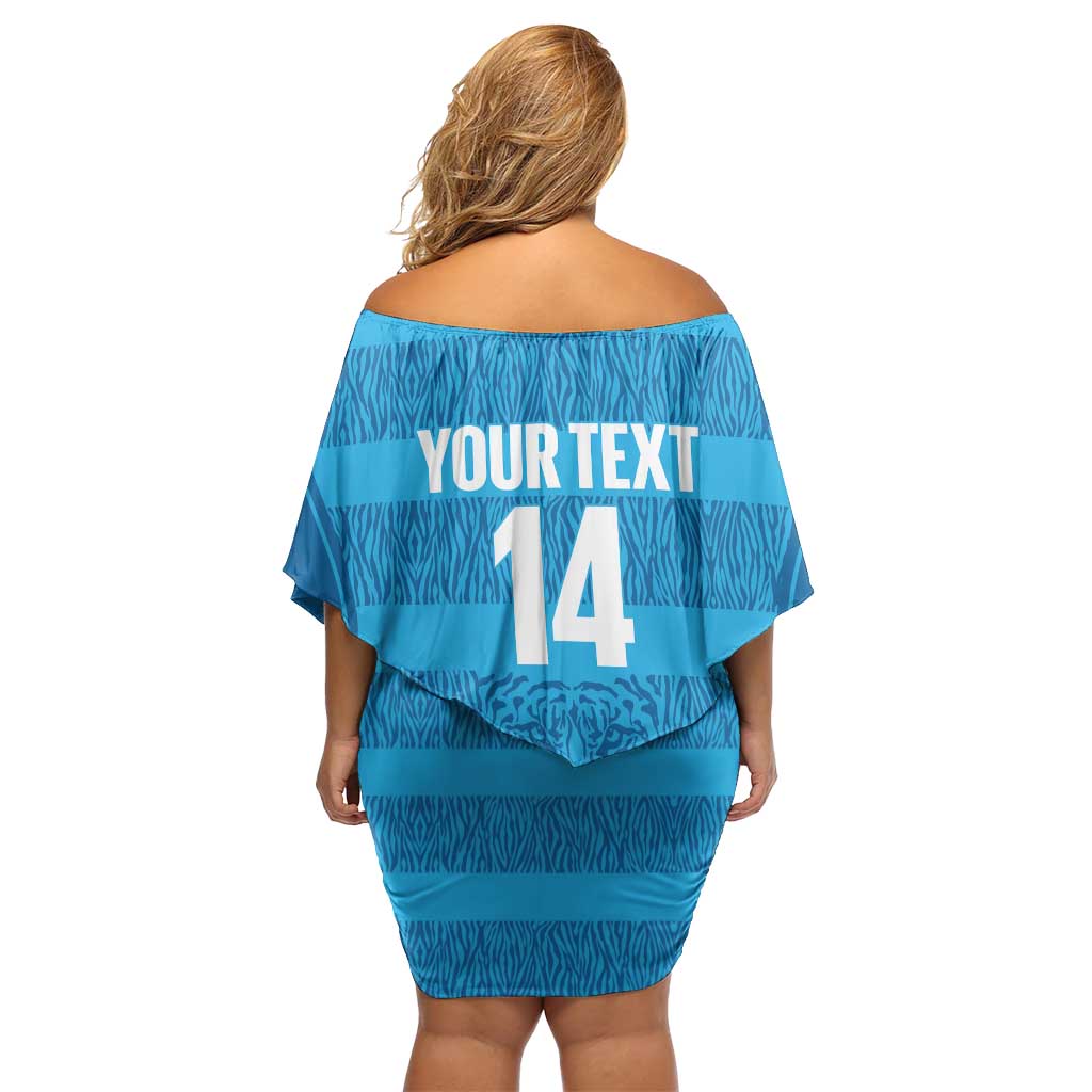 Custom India Football 2026 Off Shoulder Short Dress Come On Blue Tigresses - Blue Version