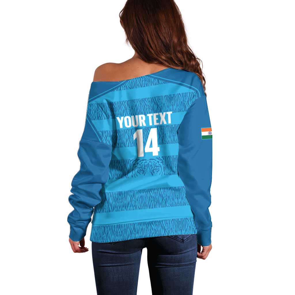 Custom India Football 2026 Off Shoulder Sweater Come On Blue Tigresses - Blue Version