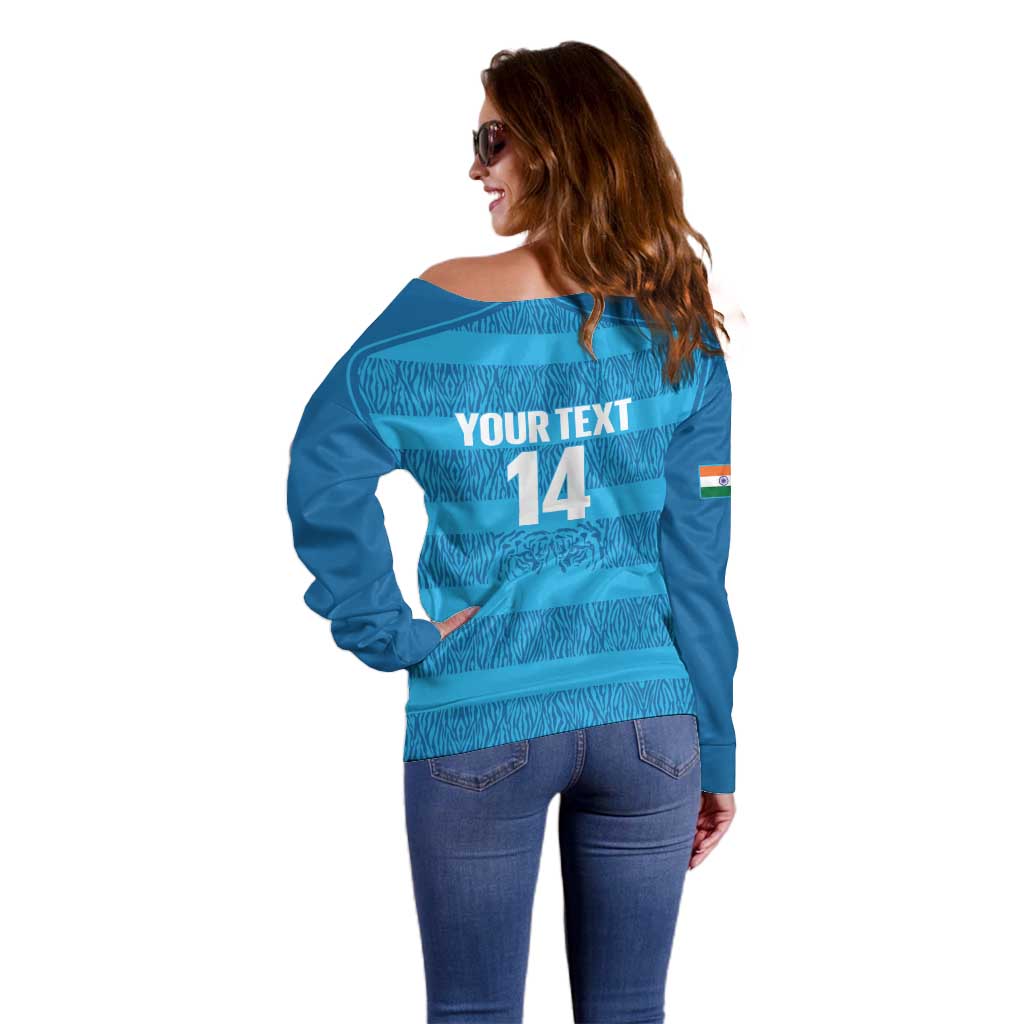 Custom India Football 2026 Off Shoulder Sweater Come On Blue Tigresses - Blue Version