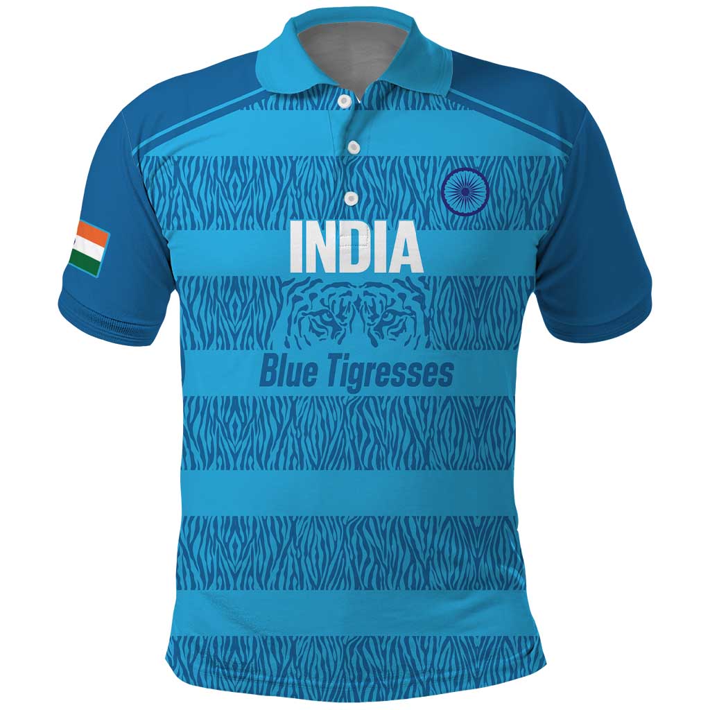 Custom India Football 2026 Polo Shirt Come On Blue Tigresses - Blue Version