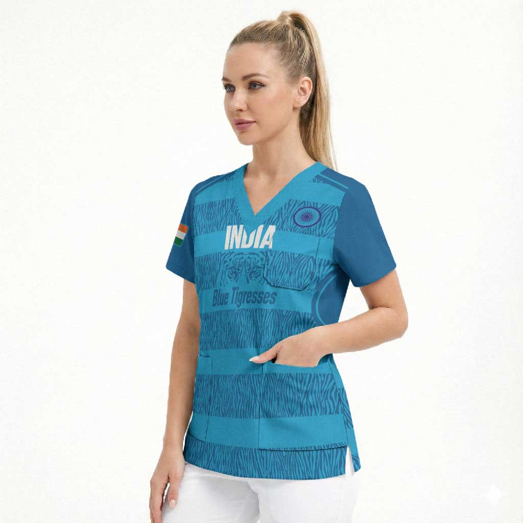 Custom India Football 2026 Scrub Top Come On Blue Tigresses - Blue Version