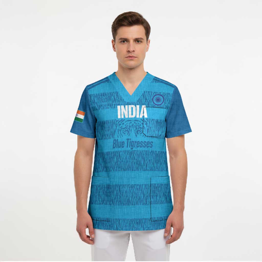 Custom India Football 2026 Scrub Top Come On Blue Tigresses - Blue Version