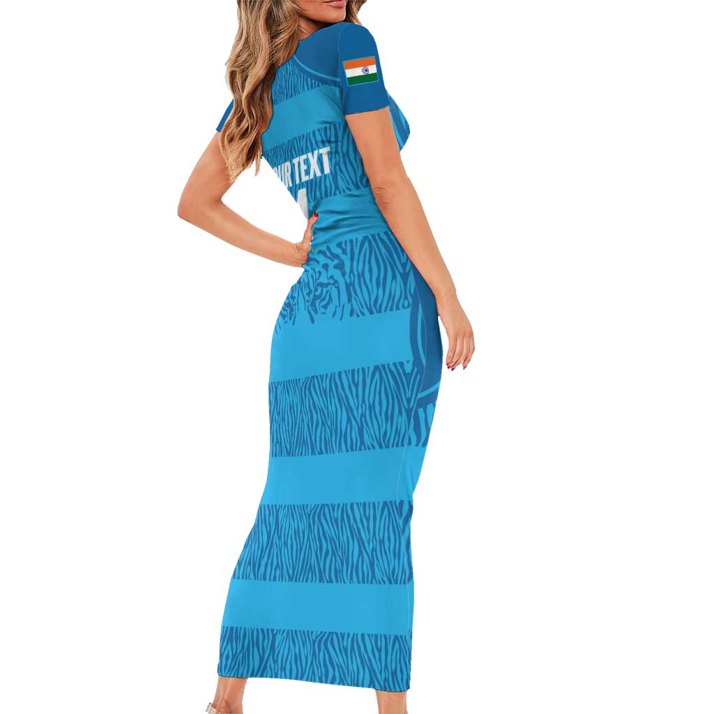 Custom India Football 2026 Short Sleeve Bodycon Dress Come On Blue Tigresses - Blue Version