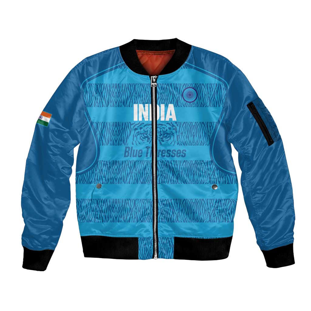 Custom India Football 2026 Sleeve Zip Bomber Jacket Come On Blue Tigresses - Blue Version