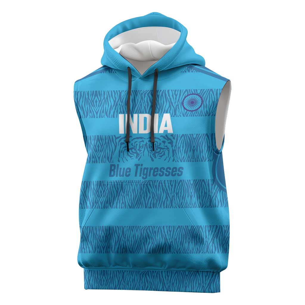 Custom India Football 2026 Sleeveless Hoodie Come On Blue Tigresses - Blue Version
