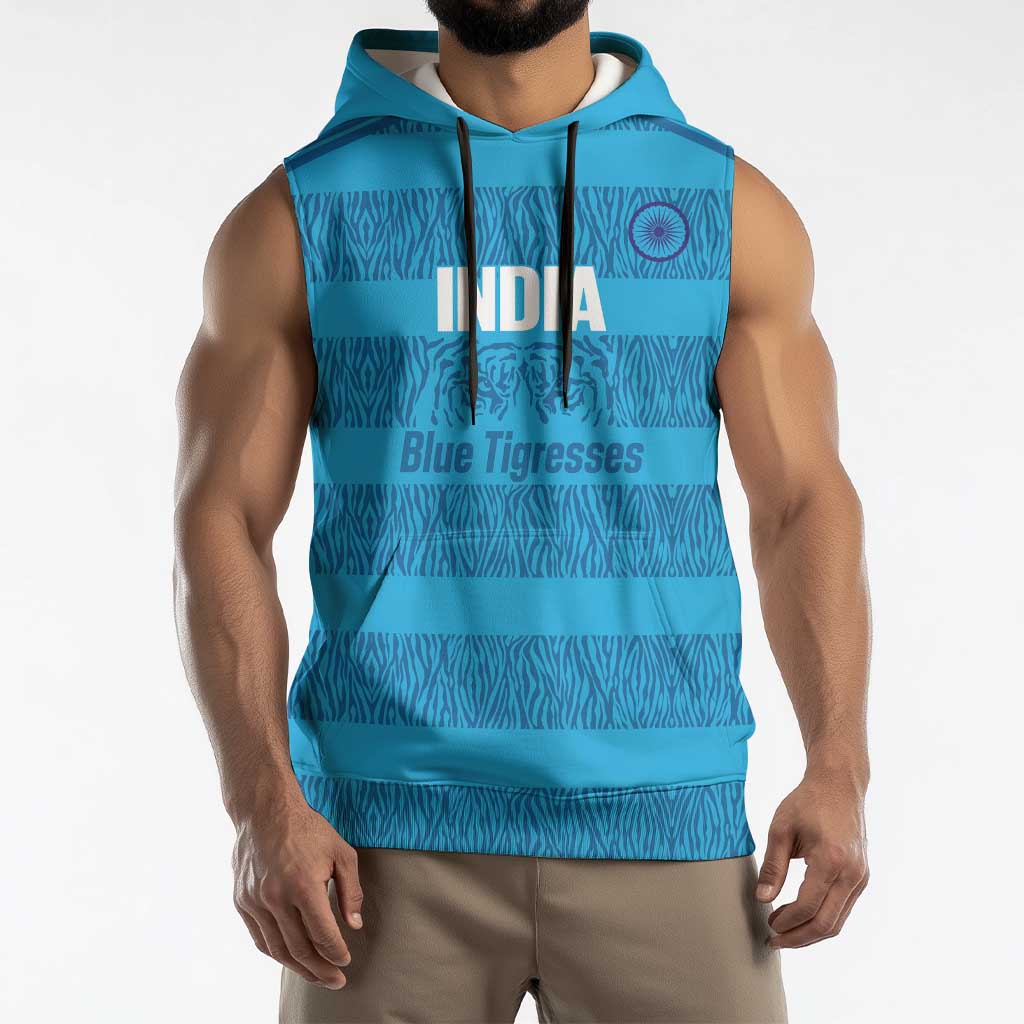 Custom India Football 2026 Sleeveless Hoodie Come On Blue Tigresses - Blue Version