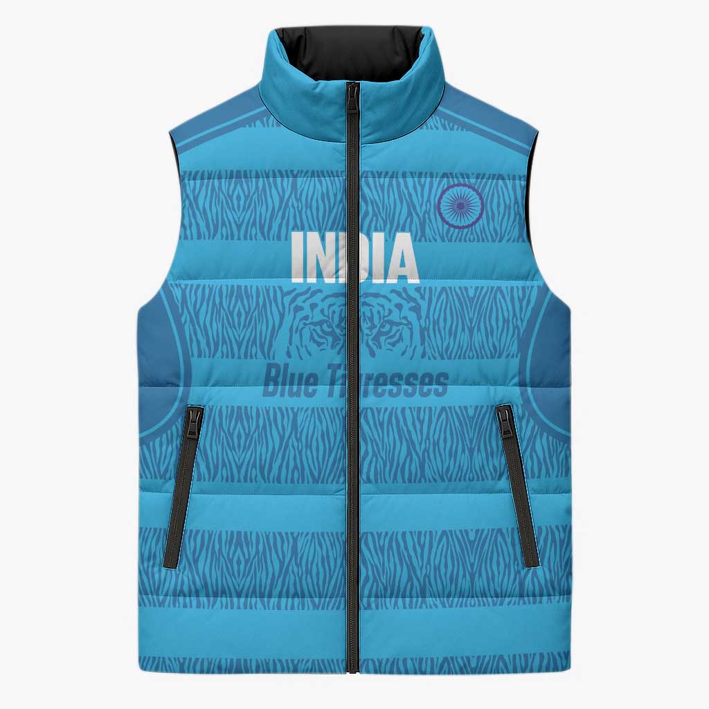 Custom India Football 2026 Sleeveless Puffer Jacket Come On Blue Tigresses - Blue Version