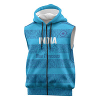 Custom India Football 2026 Sleeveless Zip Hoodie Come On Blue Tigresses - Blue Version