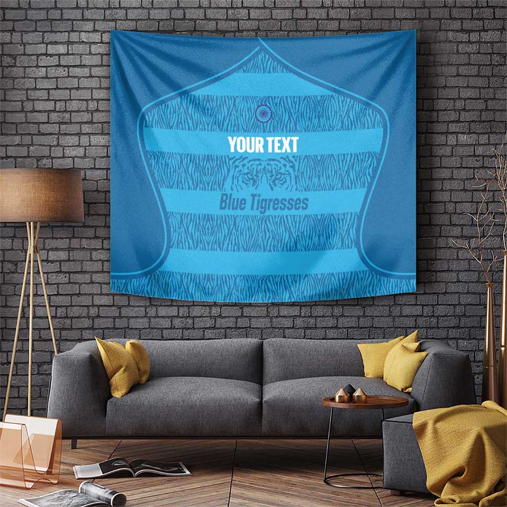 Custom India Football 2026 Tapestry Come On Blue Tigresses - Blue Version