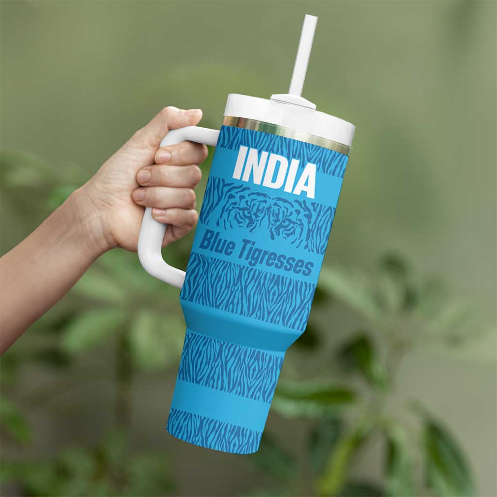 Custom India Football 2026 Tumbler With Handle Come On Blue Tigresses - Blue Version