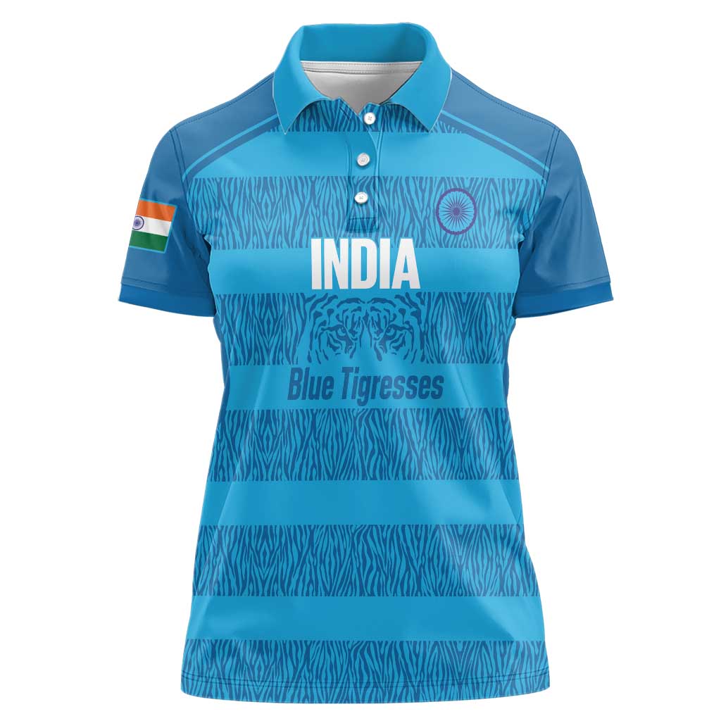 Custom India Football 2026 Women Polo Shirt Come On Blue Tigresses - Blue Version