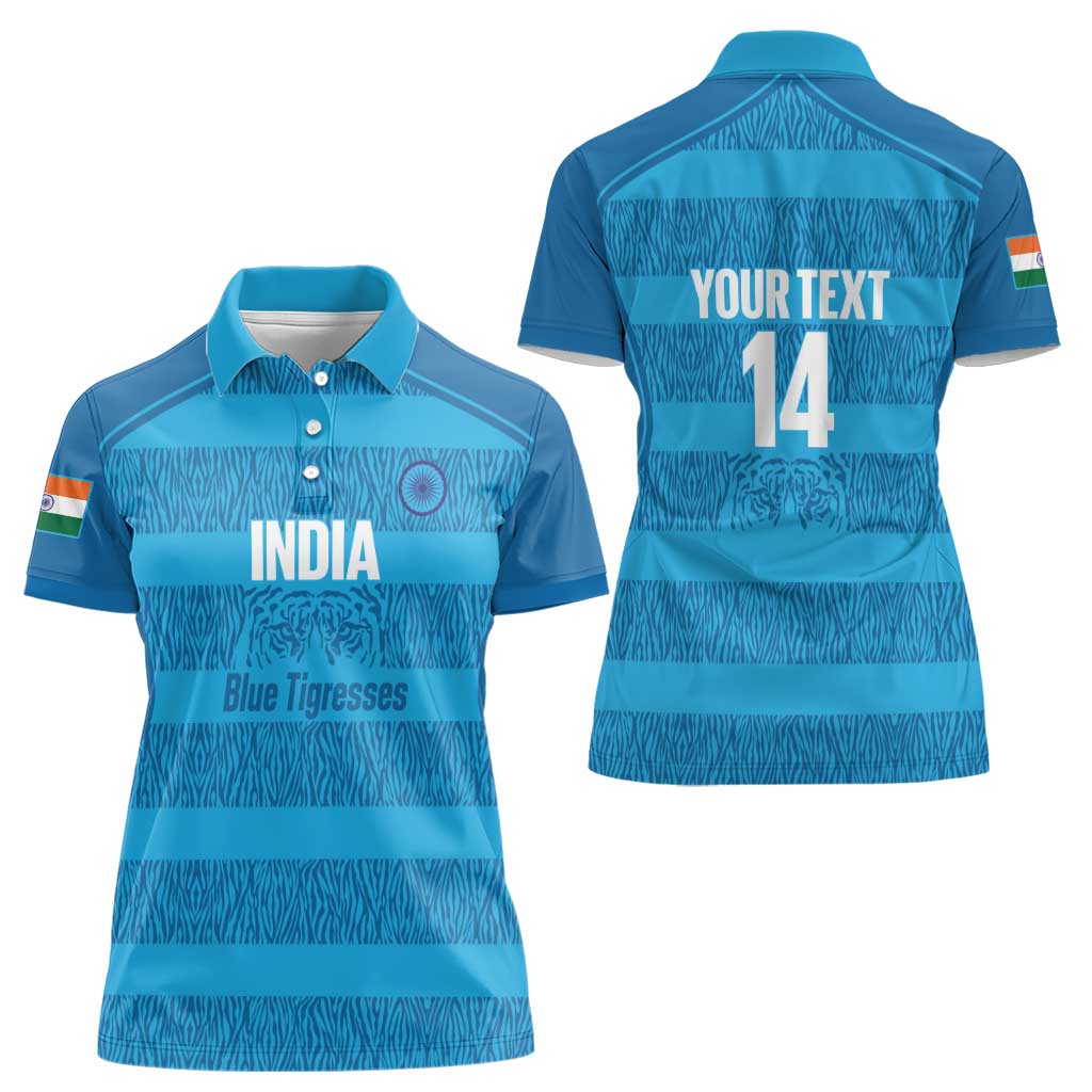 Custom India Football 2026 Women Polo Shirt Come On Blue Tigresses - Blue Version
