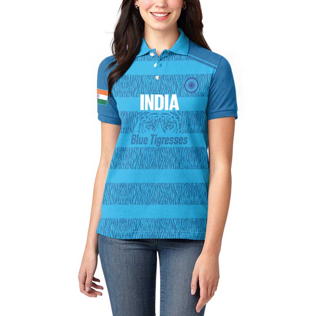 Custom India Football 2026 Women Polo Shirt Come On Blue Tigresses - Blue Version