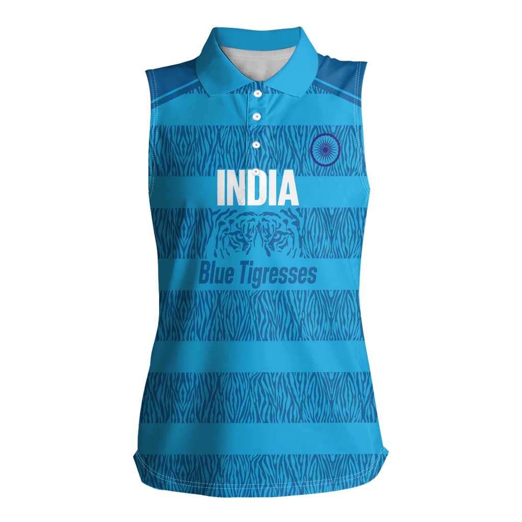 Custom India Football 2026 Women Sleeveless Polo Shirt Come On Blue Tigresses - Blue Version
