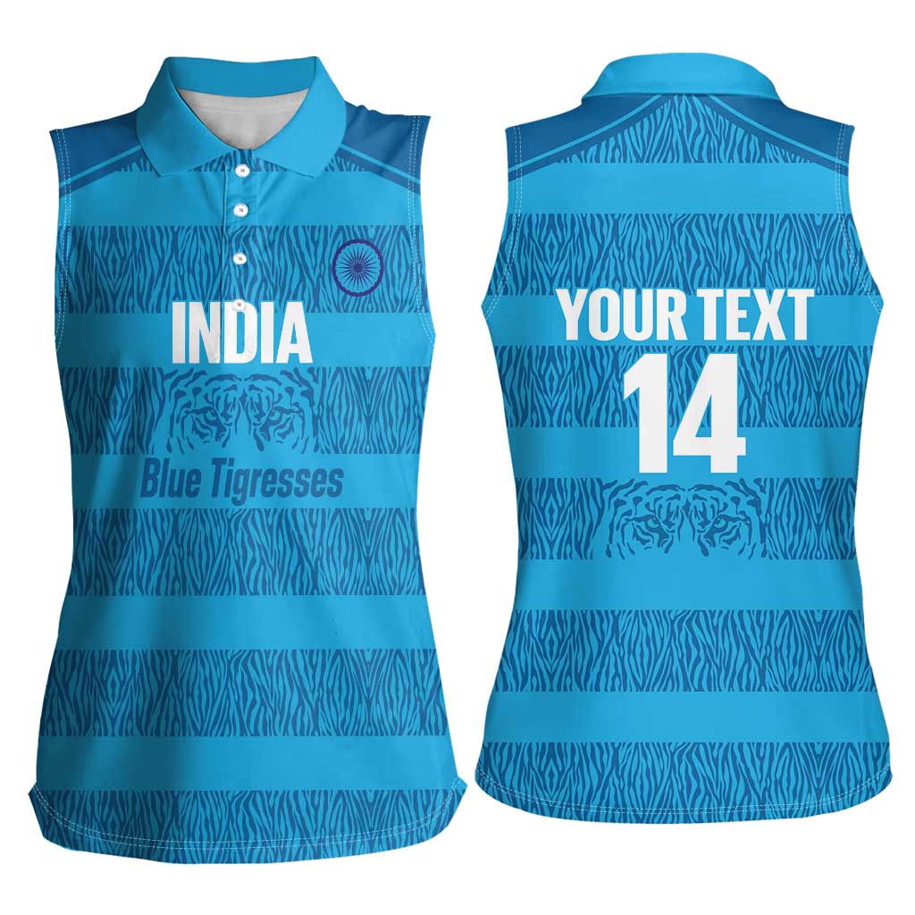 Custom India Football 2026 Women Sleeveless Polo Shirt Come On Blue Tigresses - Blue Version