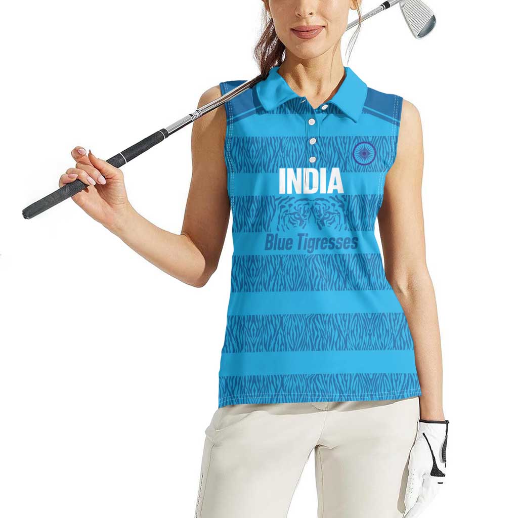 Custom India Football 2026 Women Sleeveless Polo Shirt Come On Blue Tigresses - Blue Version