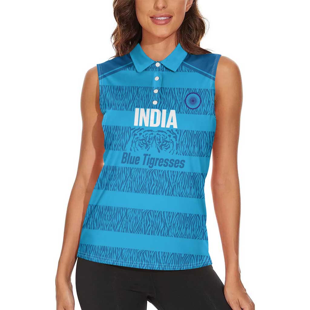 Custom India Football 2026 Women Sleeveless Polo Shirt Come On Blue Tigresses - Blue Version