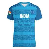 Custom India Football 2026 Women V-Neck T-Shirt Come On Blue Tigresses - Blue Version