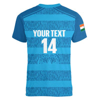 Custom India Football 2026 Women V-Neck T-Shirt Come On Blue Tigresses - Blue Version