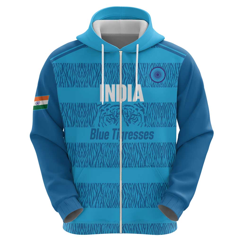 Custom India Football 2026 Zip Hoodie Come On Blue Tigresses - Blue Version