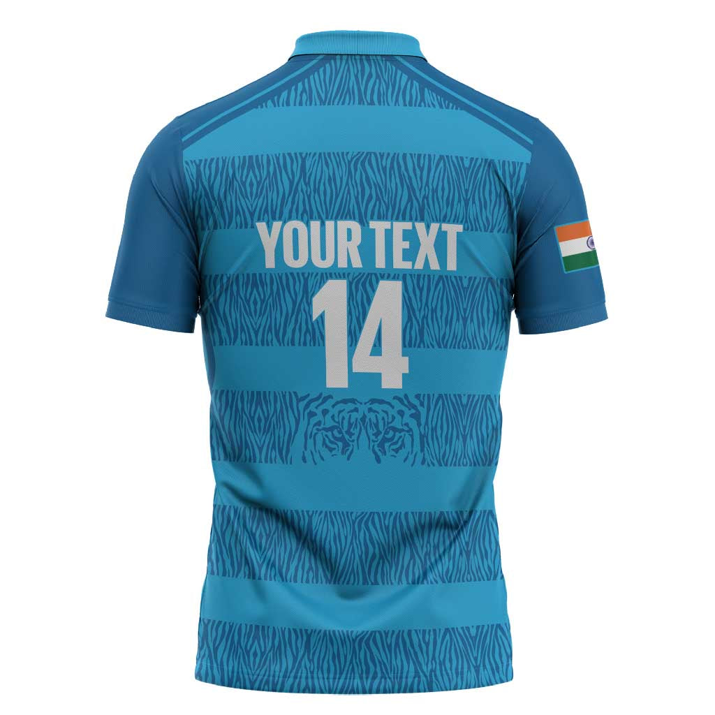 Custom India Football 2026 Zipper Polo Shirt Come On Blue Tigresses - Blue Version