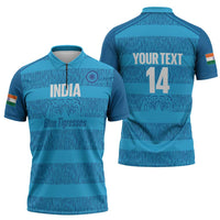 Custom India Football 2026 Zipper Polo Shirt Come On Blue Tigresses - Blue Version