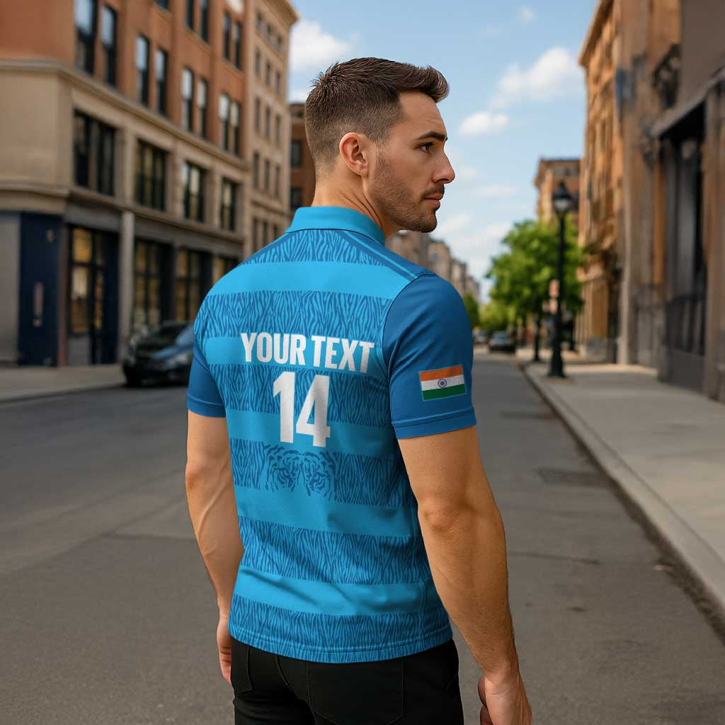 Custom India Football 2026 Zipper Polo Shirt Come On Blue Tigresses - Blue Version
